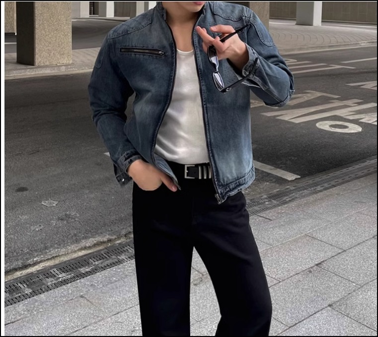 韓国ファッション スタンドカラー デニムジャケット トレンド