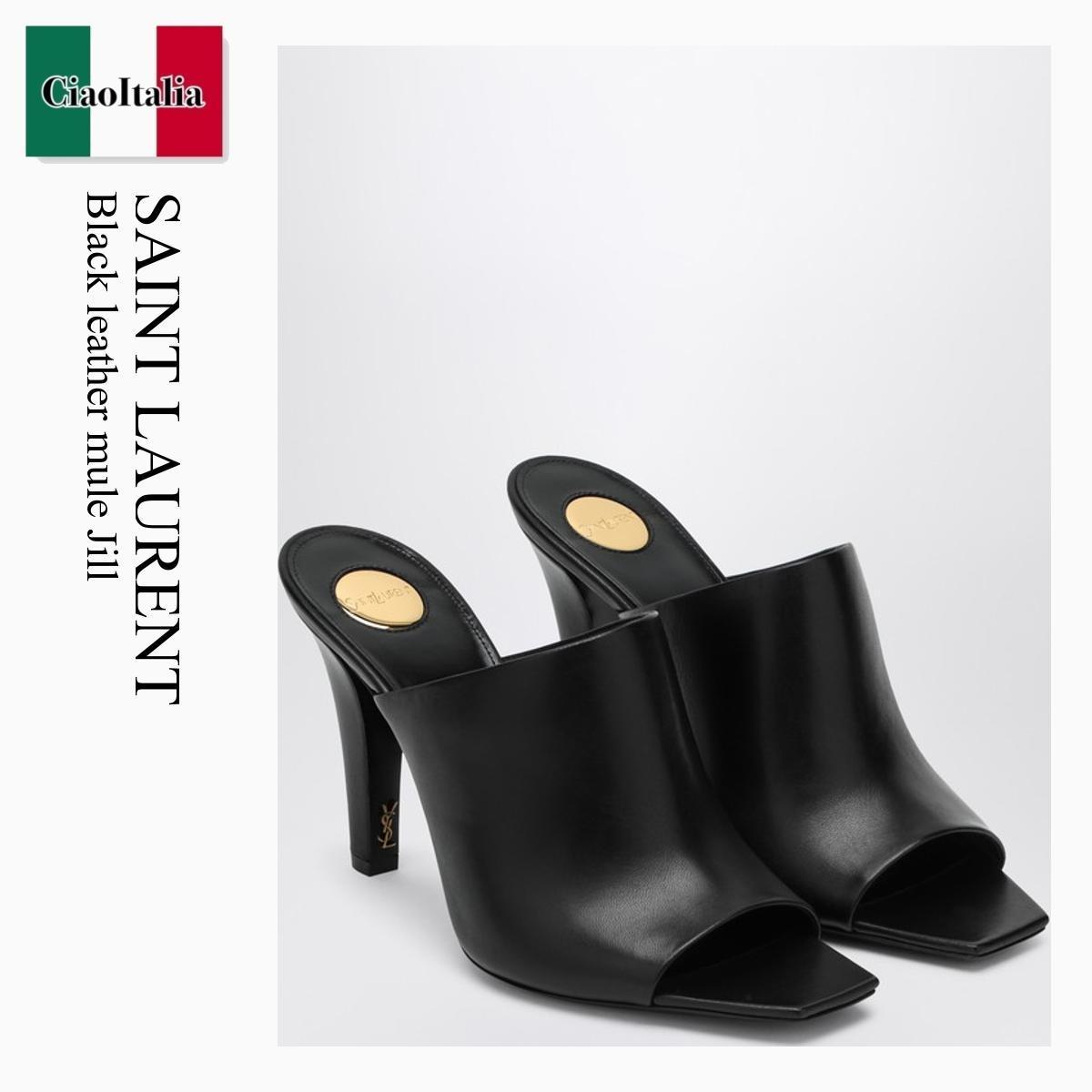 サンダル・ミュール Saint Laurent Black Leather Mule Jill