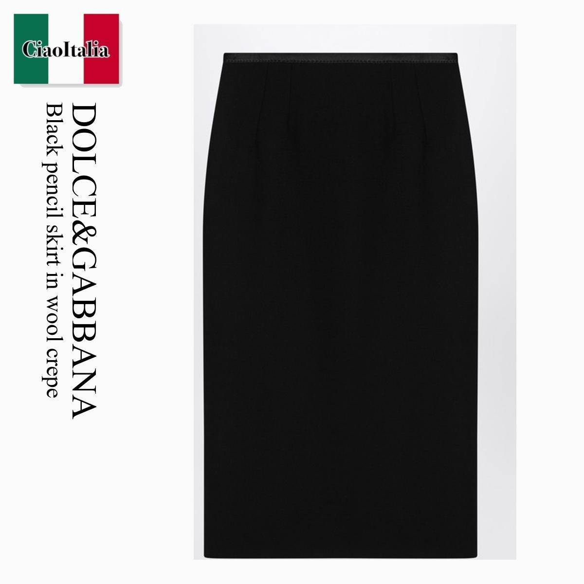 スカート Dolce&Gabbana Black Pencil Skirt In Wool Crepe