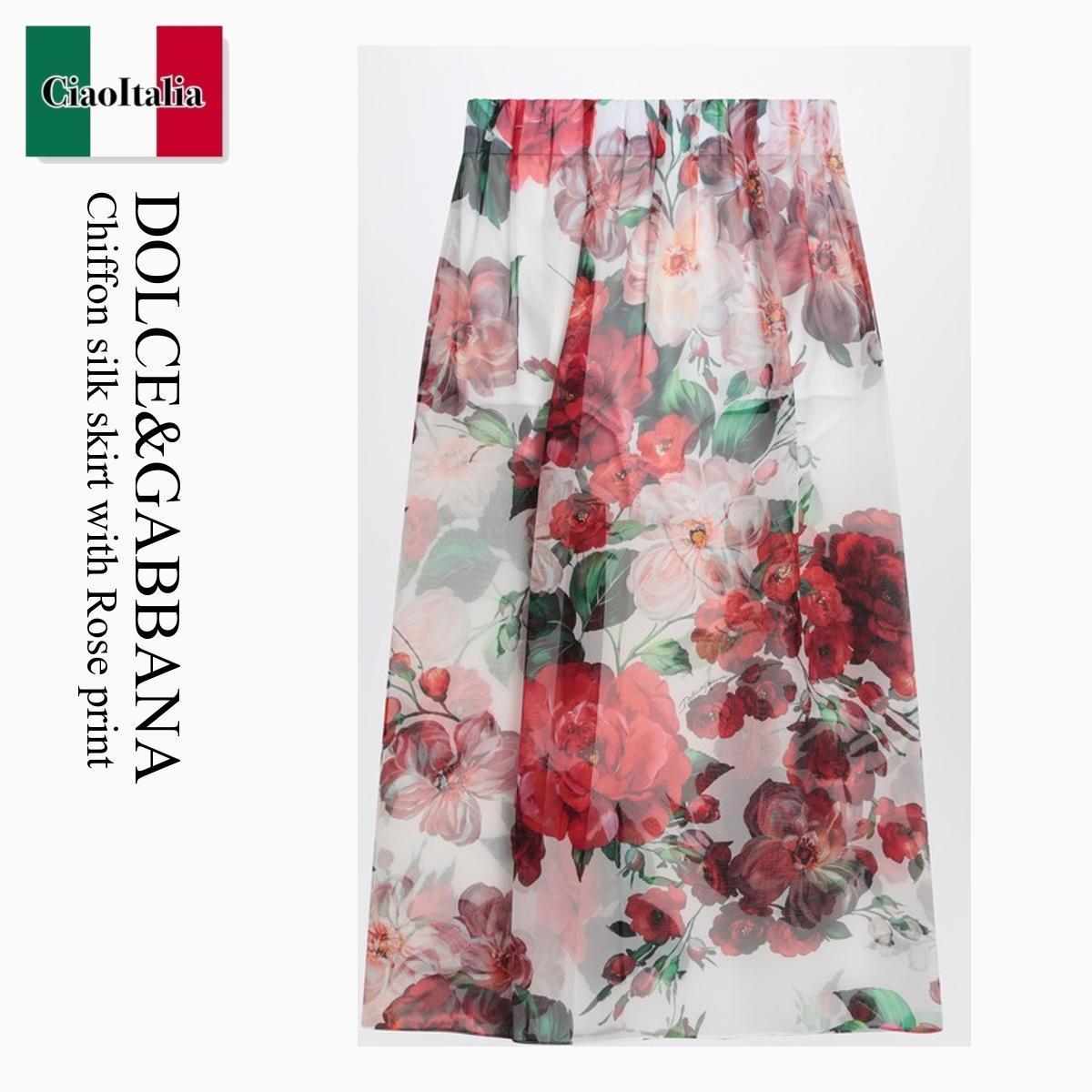 スカート Dolce&Gabbana Chiffon Silk Skirt With Rose Print