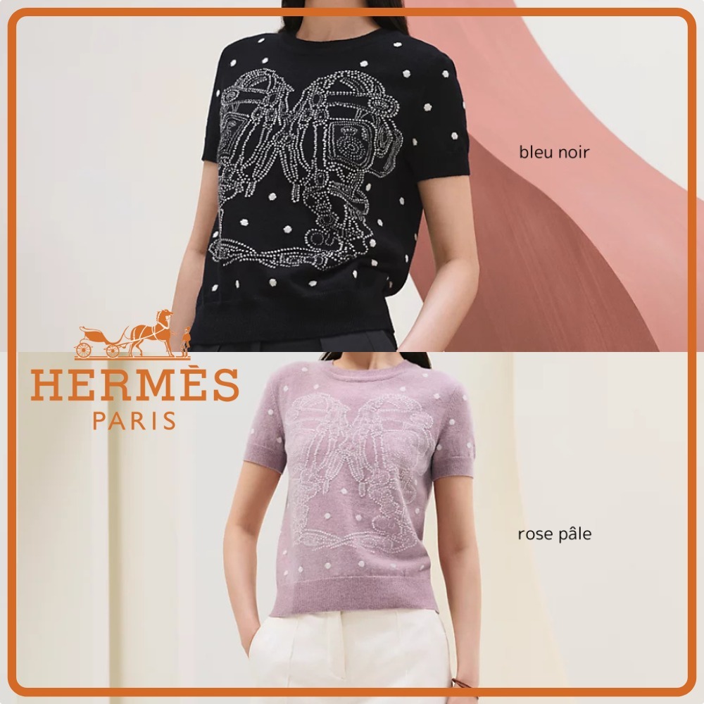 HERMES】カシミヤ☆刺繍入り Brides de Gala 半袖セーター