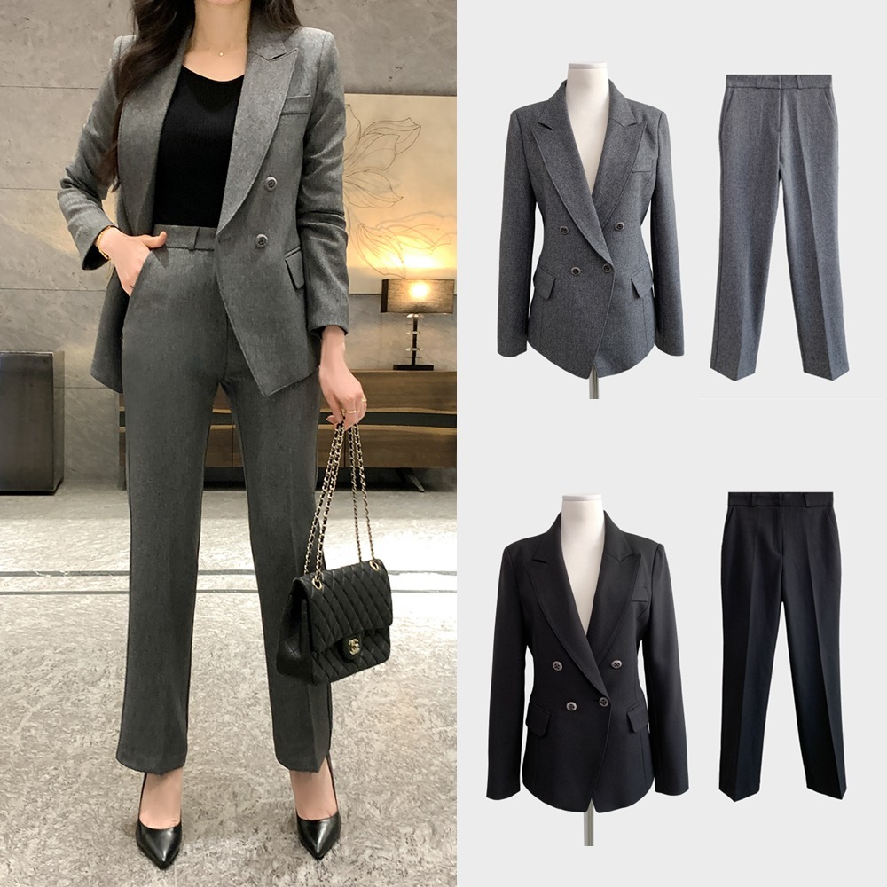 最高級 London Double Jacket + Straight Fit Slacks Set (2色)