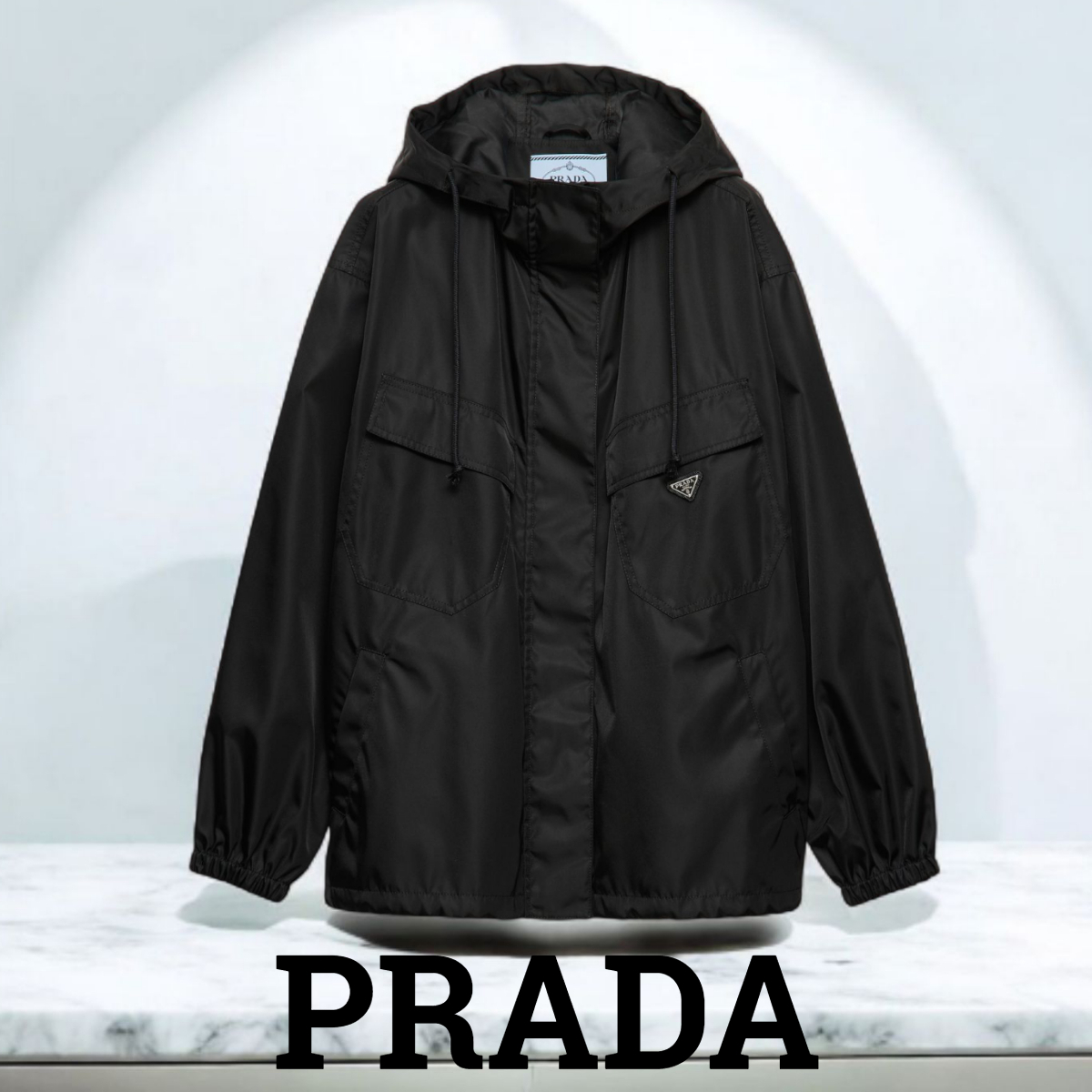 海外限定*PRADA*Re-Nylon ブルゾンジャケット ロング丈 ブラック