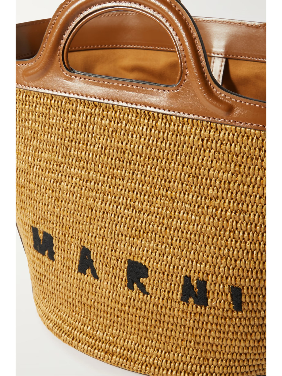 送料関税込【MARNI】トロピカリア 刺繍入りラフィアトートバッグ MARNI Tropicalia ラフィア＆レザー スモール トートバッグ 刺繍