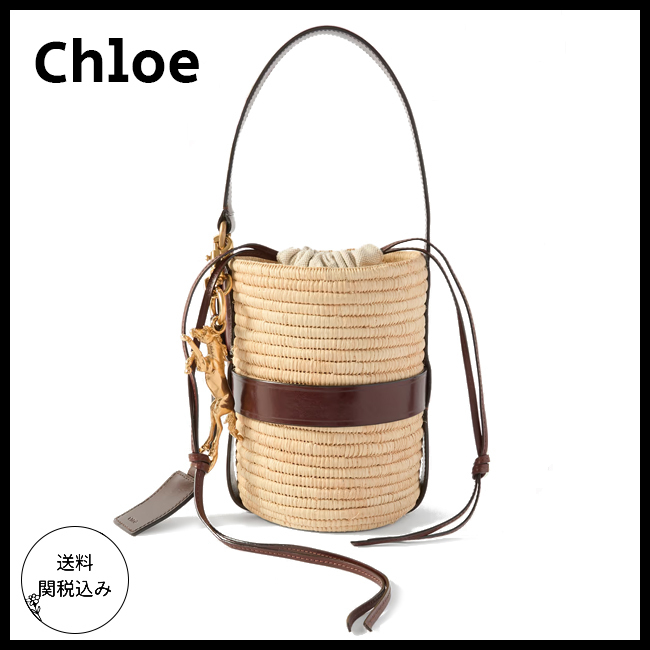 送料関税込【CHLOE】ケララ 25トリムフェイクラフィアトート