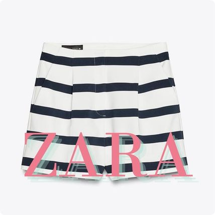 【ZARA】ストライプバミューダパンツ ダーツ 2739/238/060 ストライプバミューダパンツ ダーツ - ホワイト/ネイビーブルー