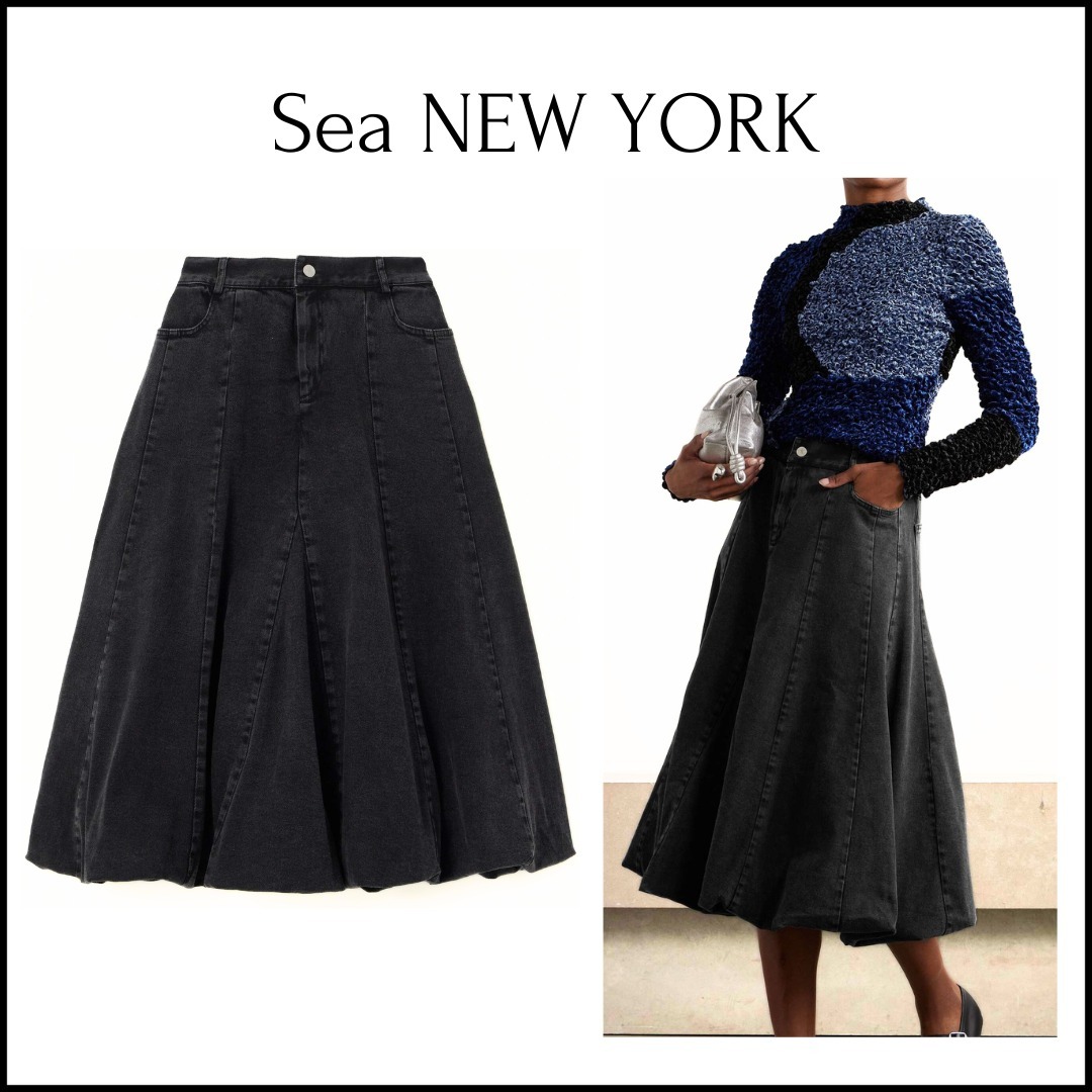 ★★Sea N.Y ベルト付き ミディ丈デニムスカート 送料・関税込み Sea NEW YORK シーニューヨーク ミディ丈デニムスカート