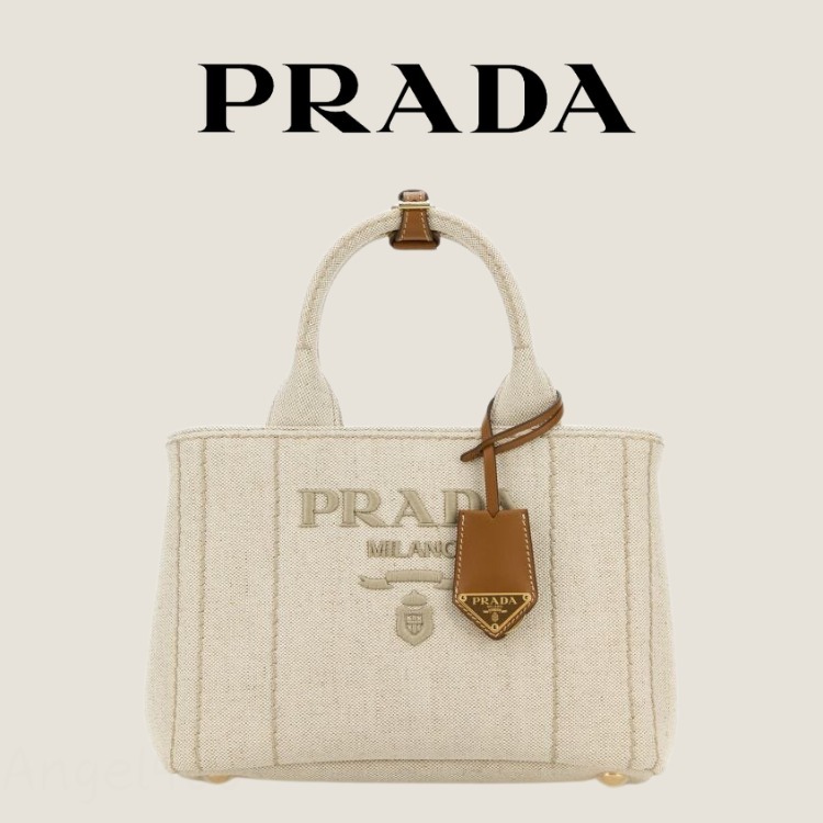 関税込 PRADA リネンブレンド ミニハンドバッグ