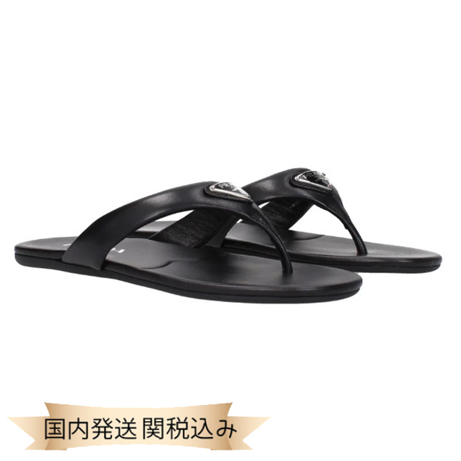 国内発送【PRADA】トングサンダ ルロゴ レザー