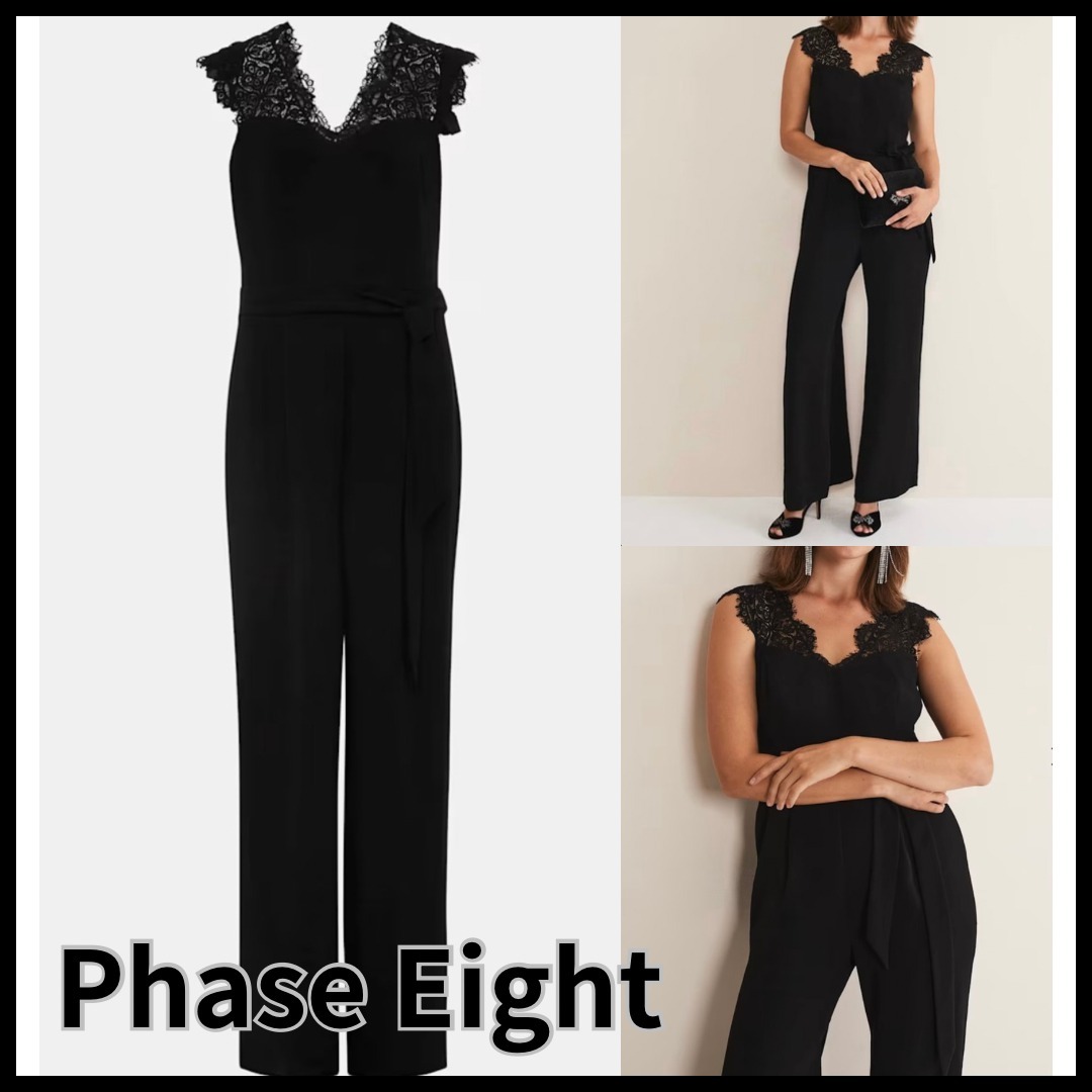 【Phase Eight】Lia レース Vネック ワイド ジャンプスーツ 黒