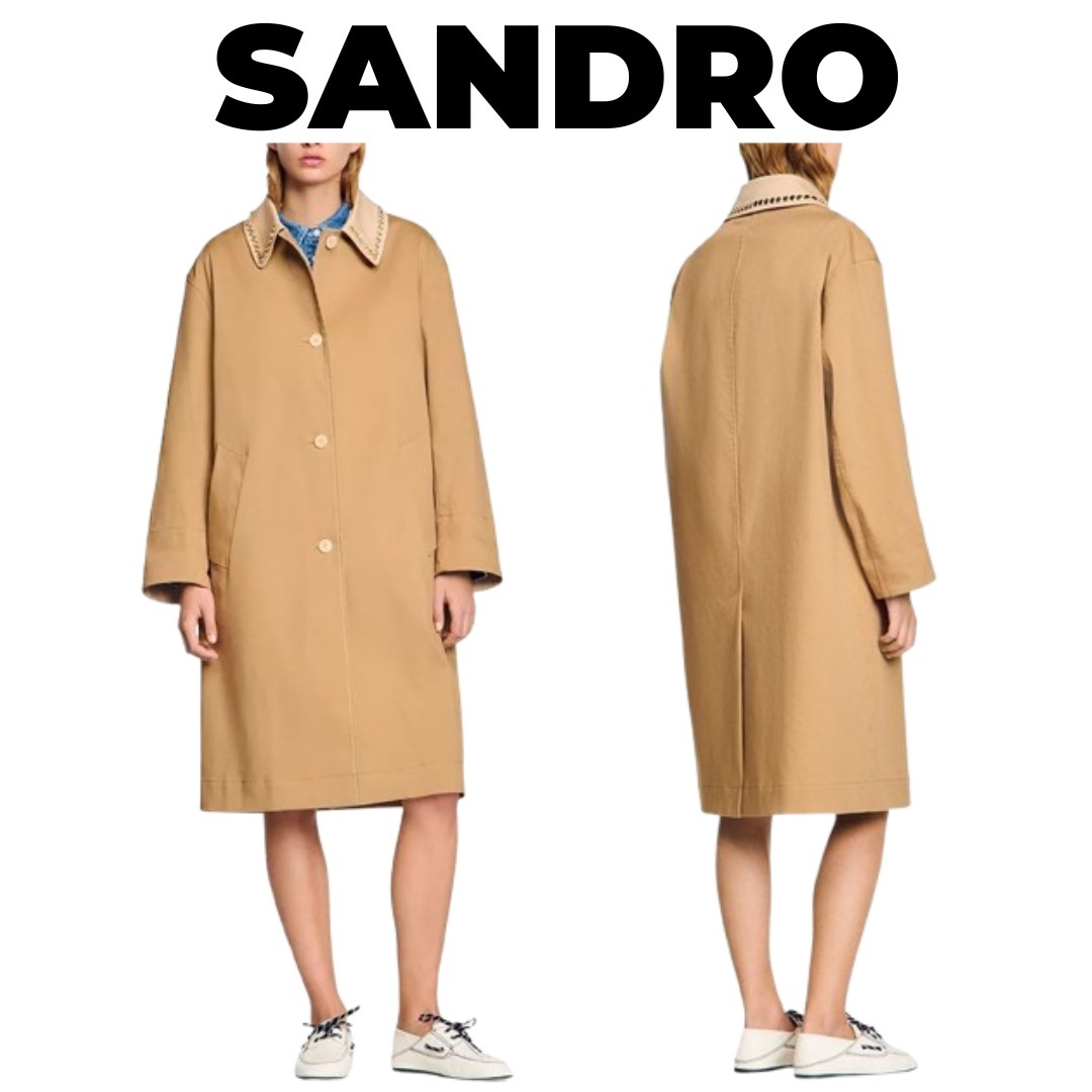 【SANDRO】Trench coat with rhinestone collar
