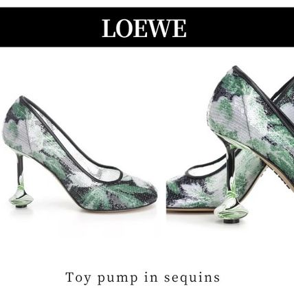 VIPSALE【LOEWE】フローラルプリントのスパンコールトイパンプス 現地価格セール 25cm ヨーロッパ LOEWE(ロエベ) パンプス