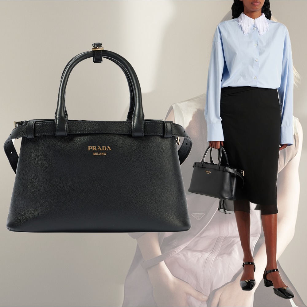 【希少】PRADA バックル スモール レザー トートバッグ ブラック