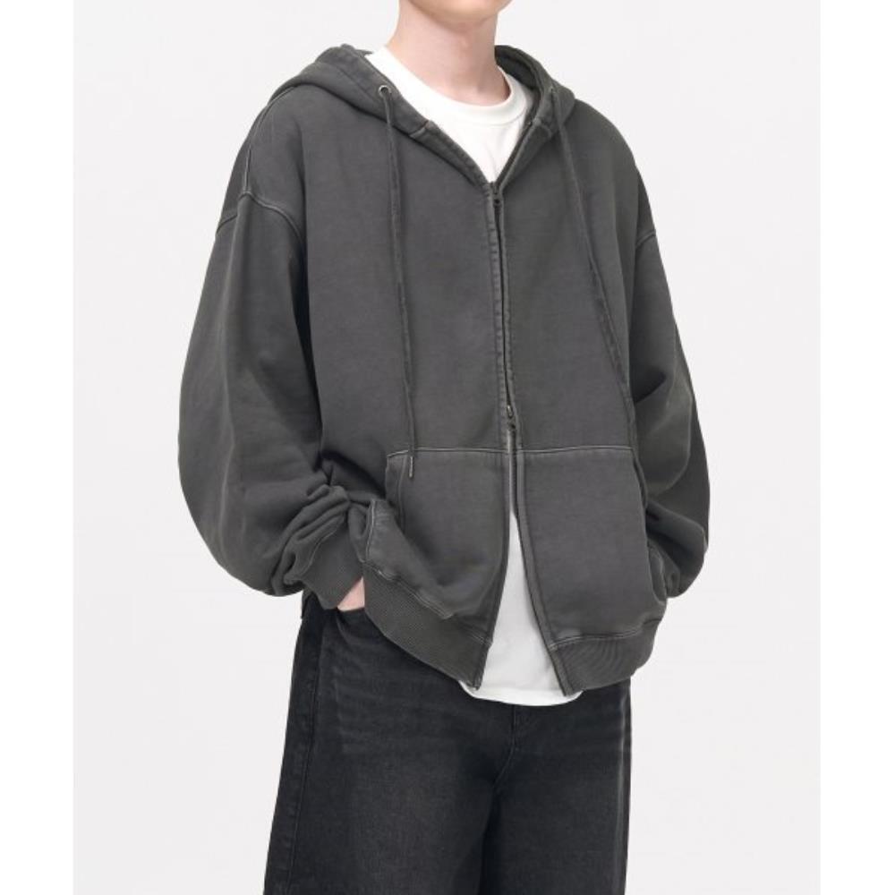 パーカー・フーディ TOFFEE Two Way Pigment Sweat Hoodie Zip-Up CHARCOAL T3F-2PSH