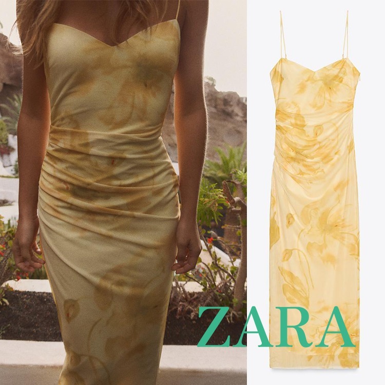 【ZARA】プリントチュール ミディワンピース 2557/027/119