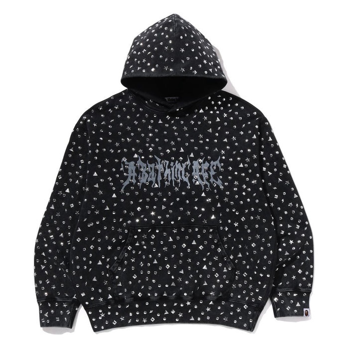 【A BATHING APE】STUDDED LOGO RELAXED FIT PULLOVER HOODIE
