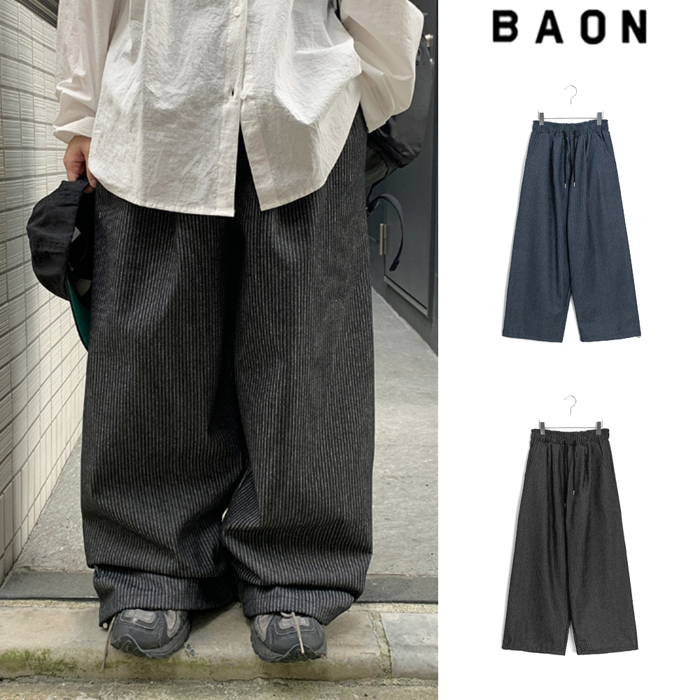 【BAON】[unisex] Banding Stripe Carpenter Wide Denim PT