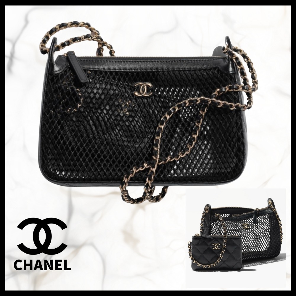 【CHANEL】メッシュ素材 がお洒落★ポーチ付き ンドバッグ