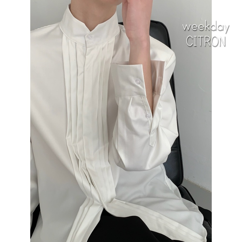 ピンタック シャツ 2色 スタンドカラー パーティー 韓国 cr8326