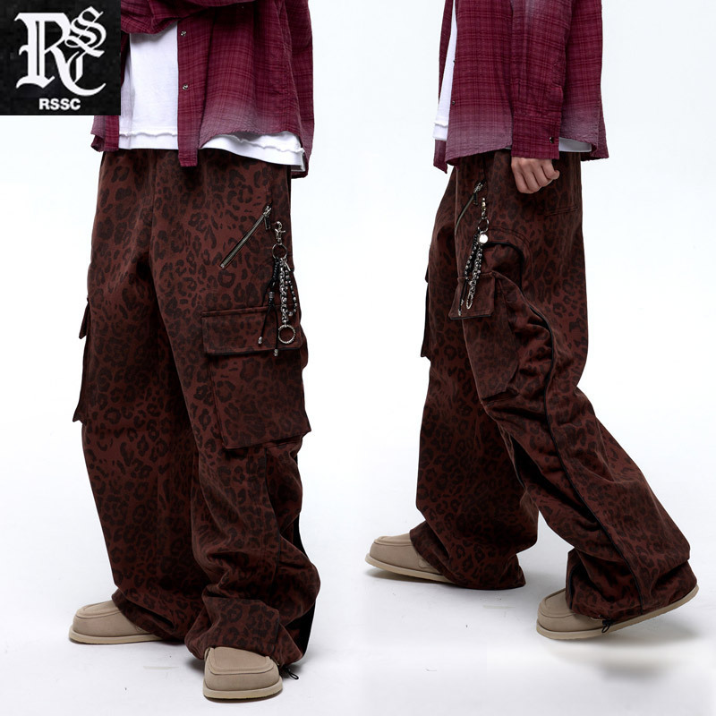 ●RSSC● WRINKLE MIXED LEOPARD CARGO PANTS - WINE / unisex