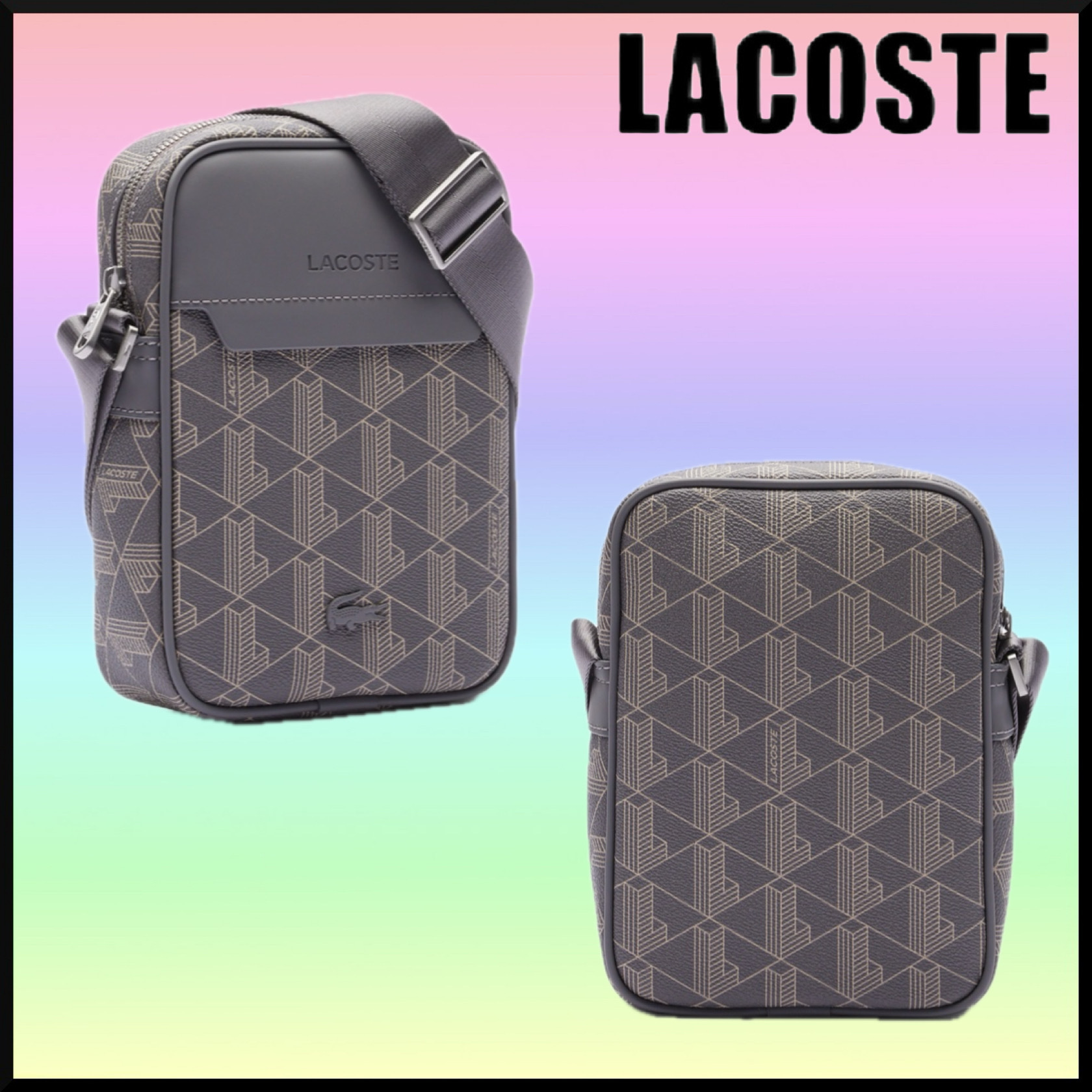 人気★LACOSTE モノグラム バーティカルショルダーバッグ