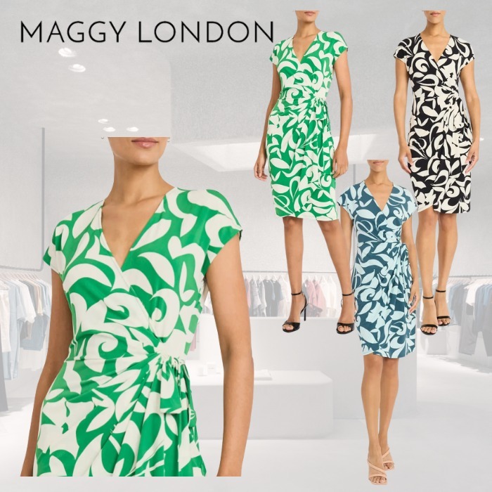 限定! Maggy London プリント Vネック ワンピース