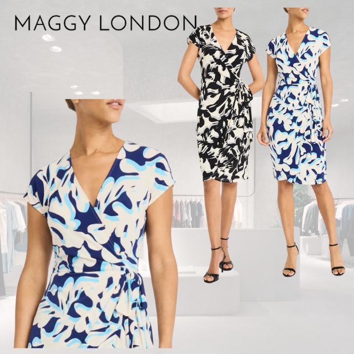 限定! Maggy London プリント 美ライン ワンピース