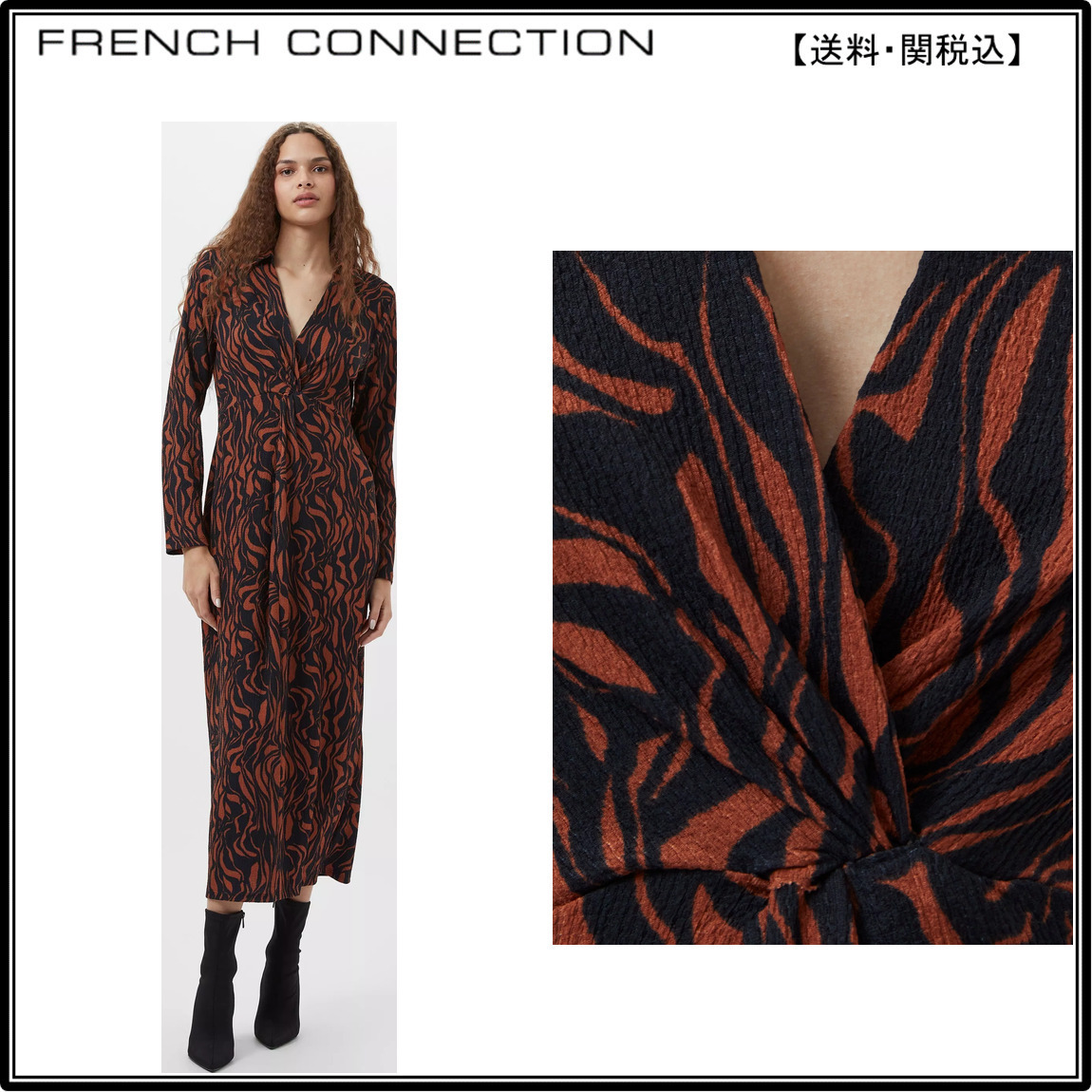 【関税込】FrenchConnectionワンピース☆Zaria Midi Dress, Blac