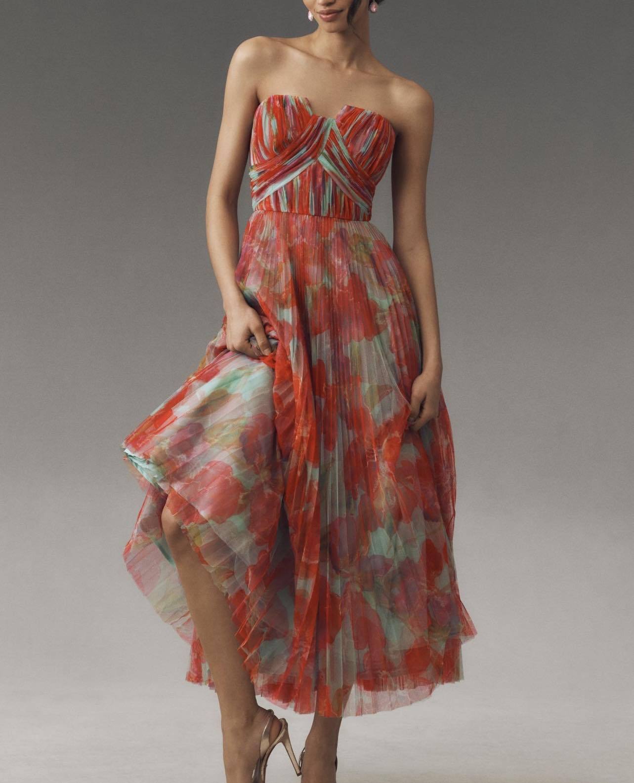 Anthropologie ★ Hutch Corene Strapless Floral Tulle Dress