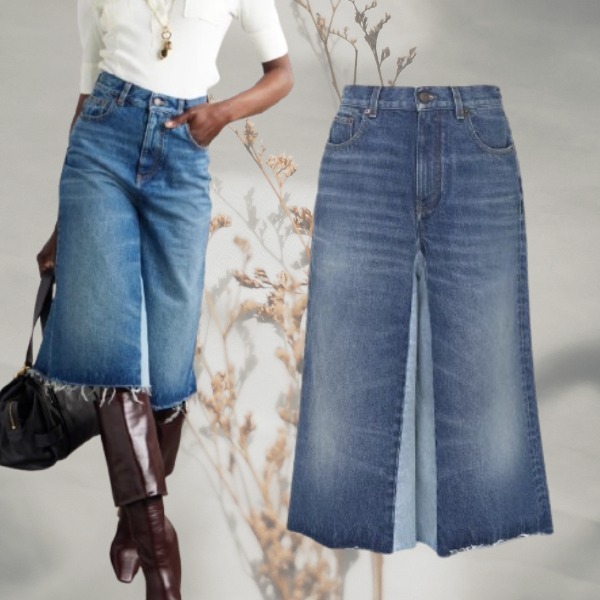 【CHLOE】パッチワーク ハイウエストデニム バミューダショーツ