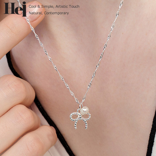Hei☆[silver925] ribbon string pearl necklace ネックレス