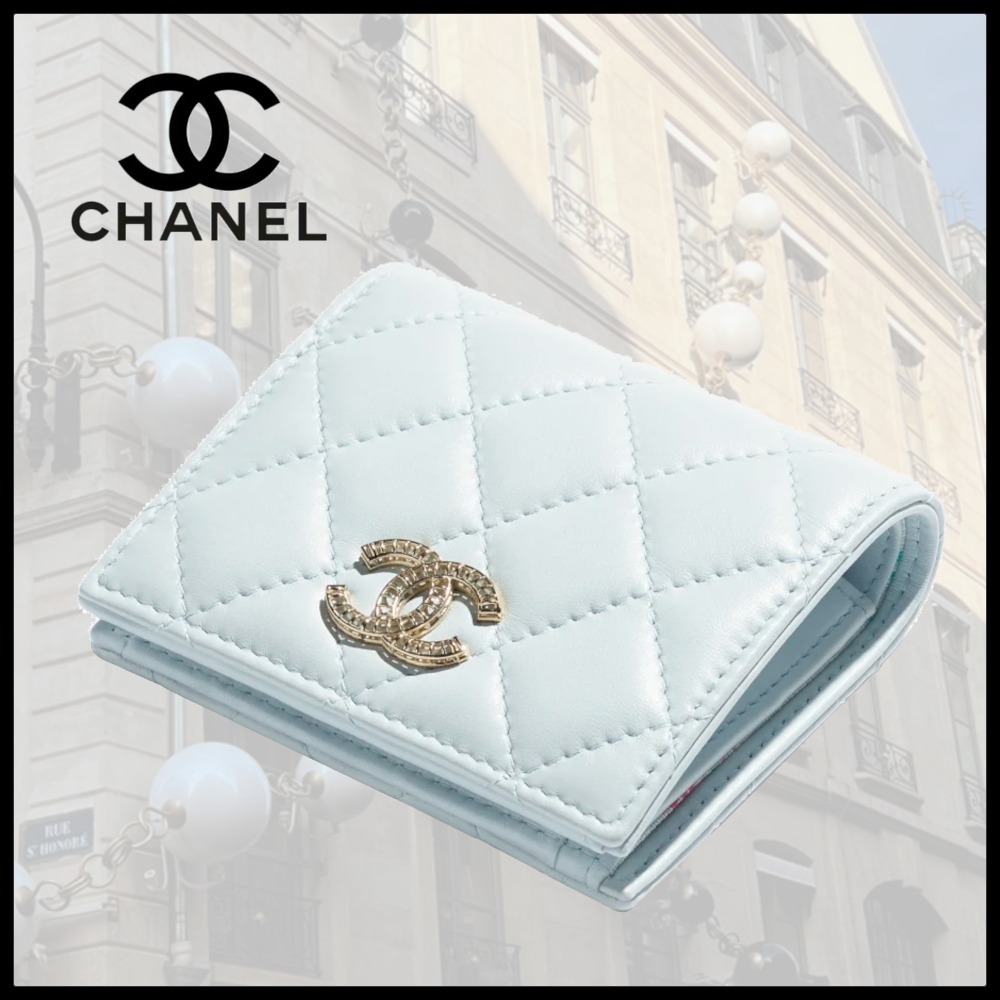 【ベビーブルーが可愛い♪】CHANEL ウォレット 折りたたみ 財布