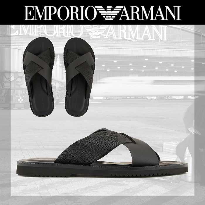Emporio Armani◆クロスサンダル レザー製 ロゴテープ 人気