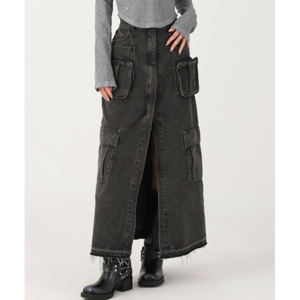 スカート AVANDRESS Evelyn Long Denim Skirt BLACK AD43SK18BK
