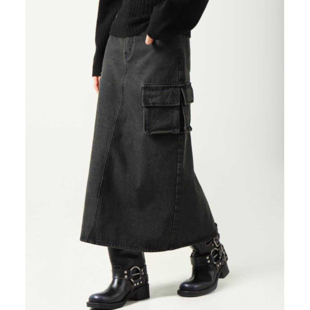 スカート AVANDRESS Harper Pocket Denim Long Skirt BLACK AD43SK38