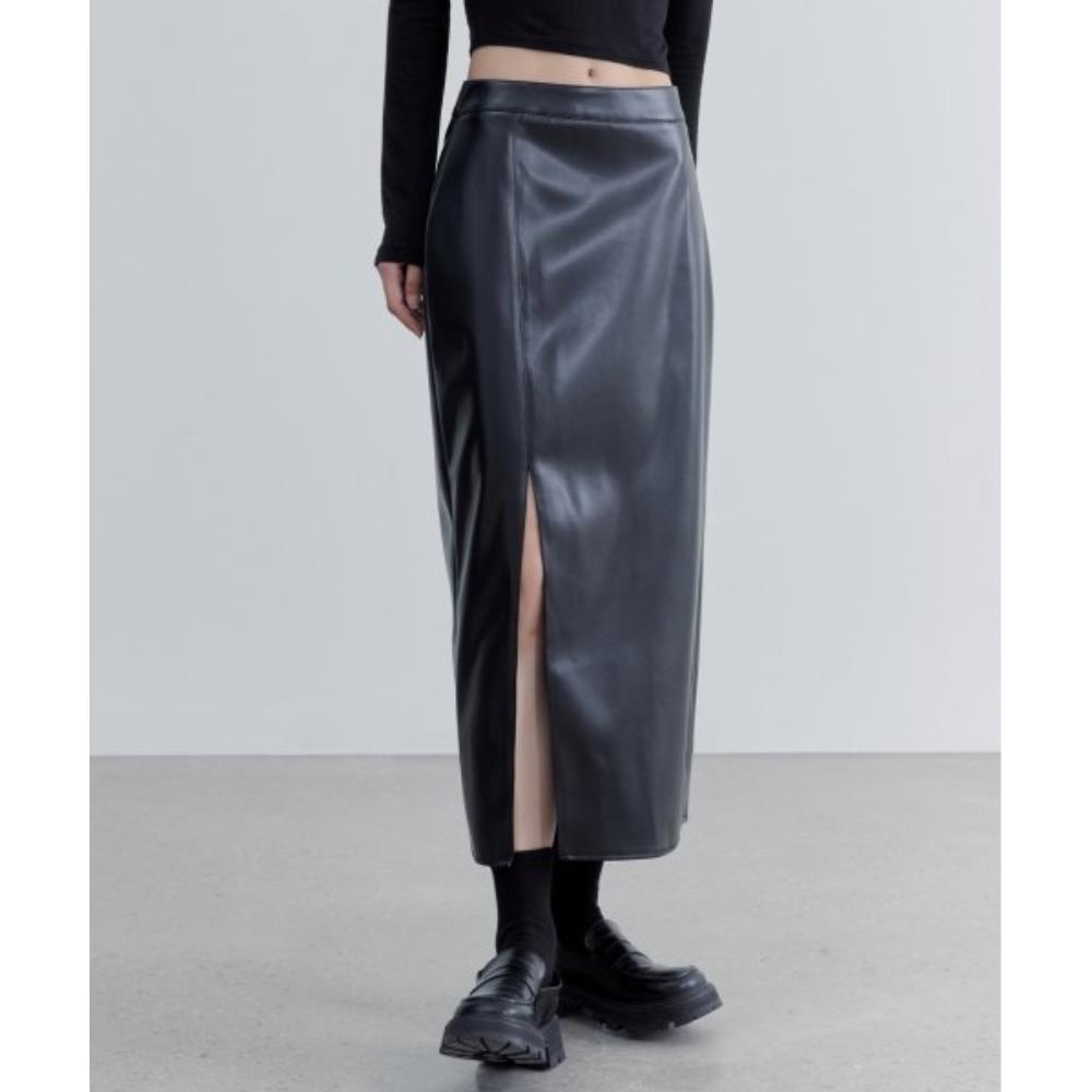 スカート musinsastandardwoman Women's Vegan Leather Slit Long Skirt B