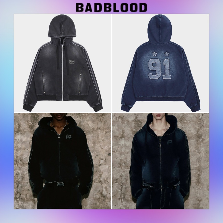 【BADBLOOD】25SS★Billy Washed Denim Sweat Hoodie Zip-Up