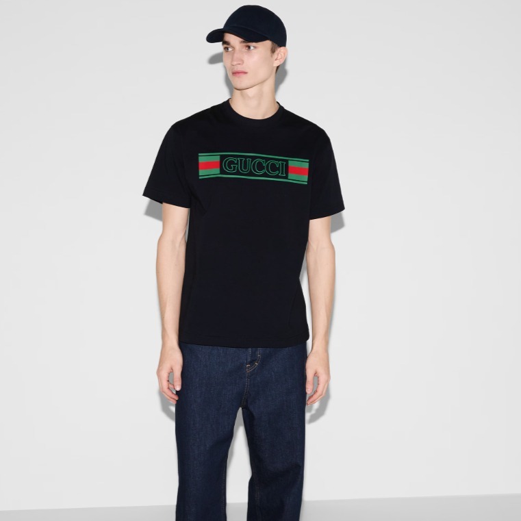 GUCCI《プリント コットンジャージー Tシャツ》ネイビー 直営店