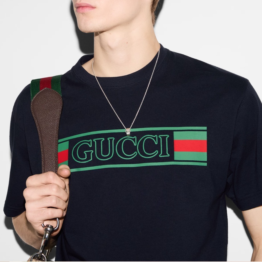 GUCCI《プリント コットンジャージー Tシャツ》ネイビー 直営店