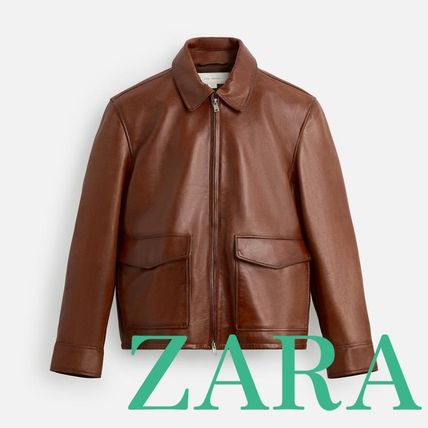 ブラウン（茶色）系 M ZARA(ザラ) ブルゾン(メンズ) レザー