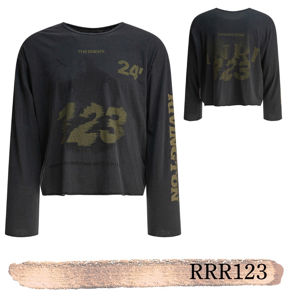 RRR123☆関税込☆袖ロゴ 長袖 コットン Tシャツ ブラック