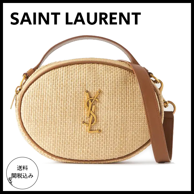 送関込【SAINT LAURENT】カサンドラ ラフィアショルダーバッグ