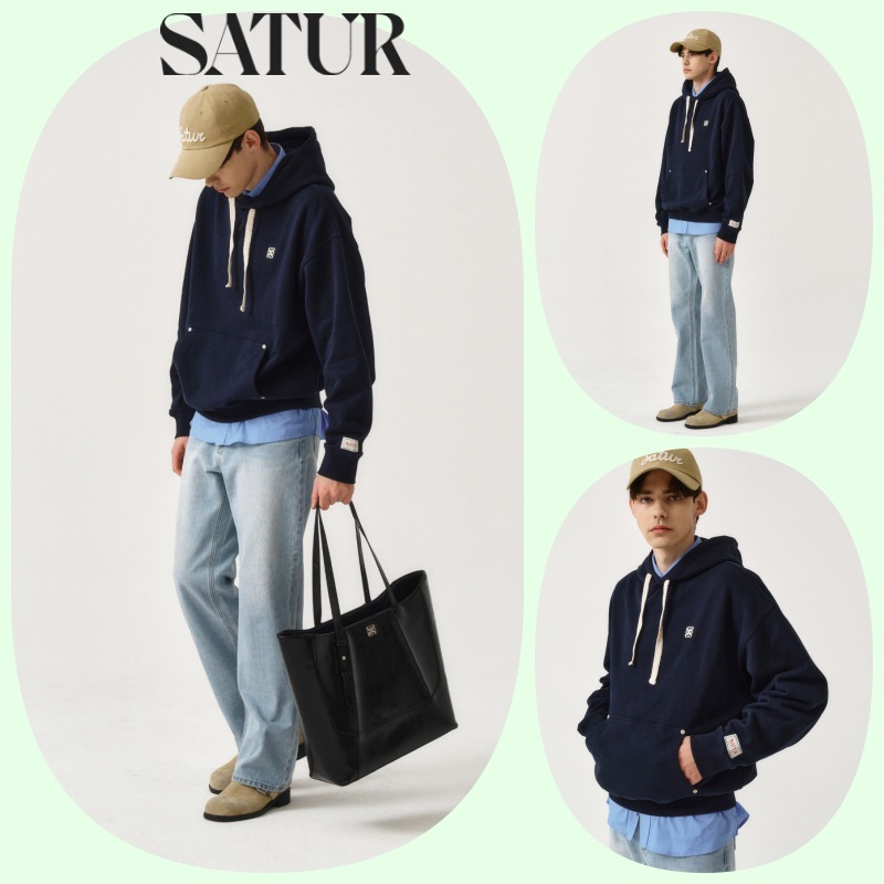 【SATUR】25SS/人気/男女兼用★Classic Small Logo Rivet Hoodie
