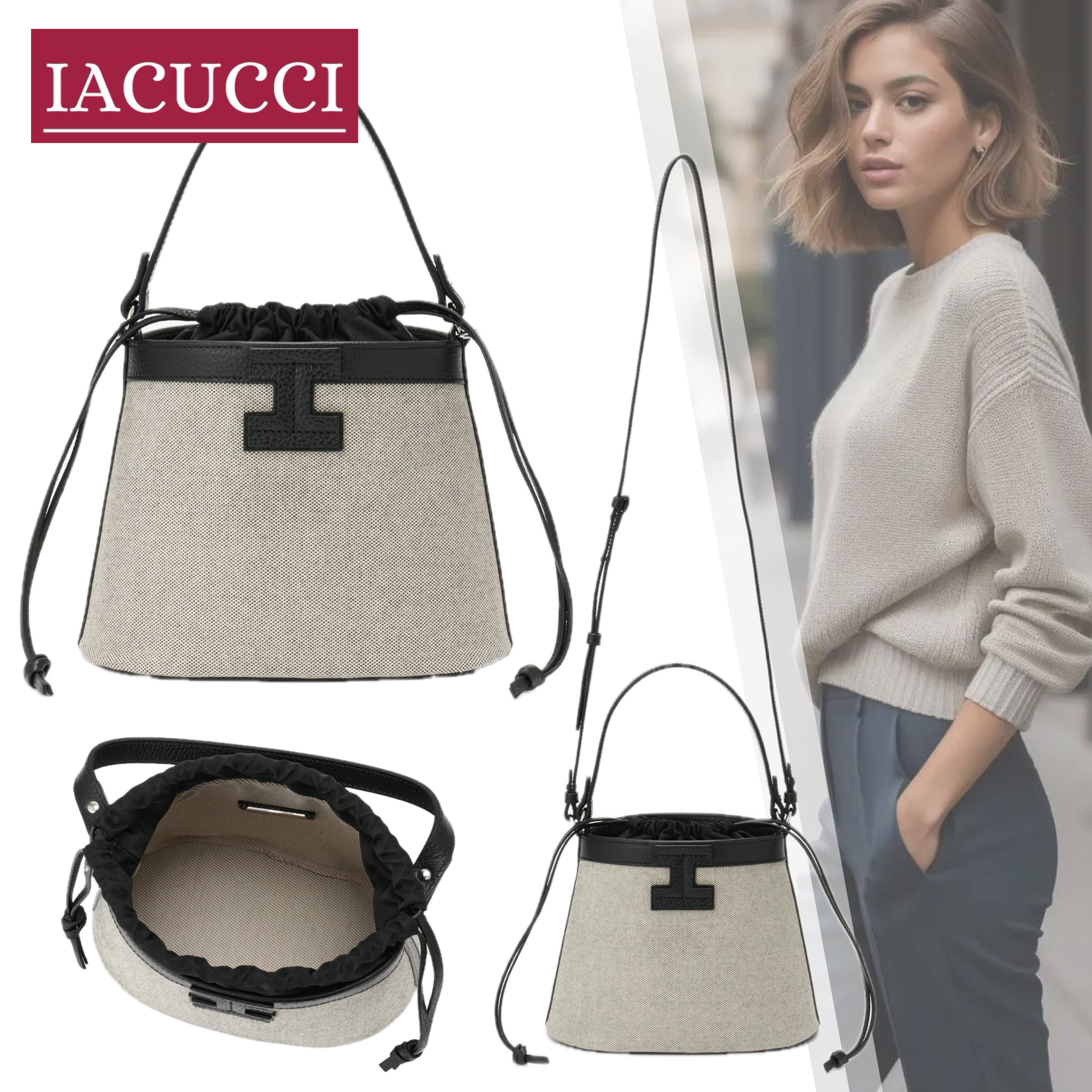 国内直営【IACUCCI】フォンテ SALE E PEPE/CERVO バケツ型トート