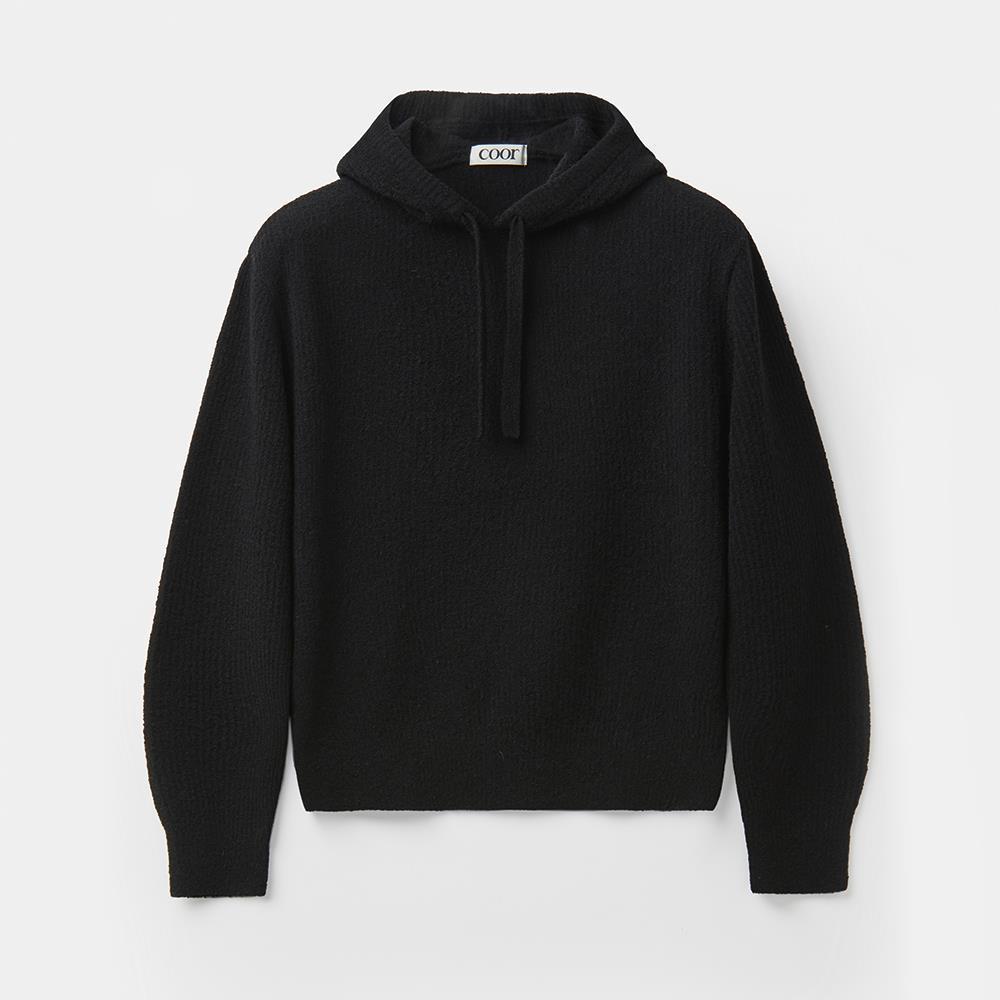 ★COOR★ Wool Blend Buckle Yarn Hooded Sweater (Black)
