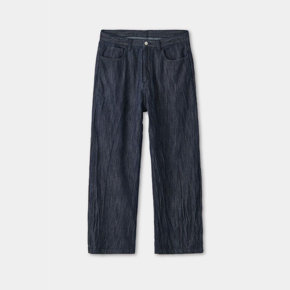 ★COOR★ Crinkle Wide Denim Pants (Indigo)