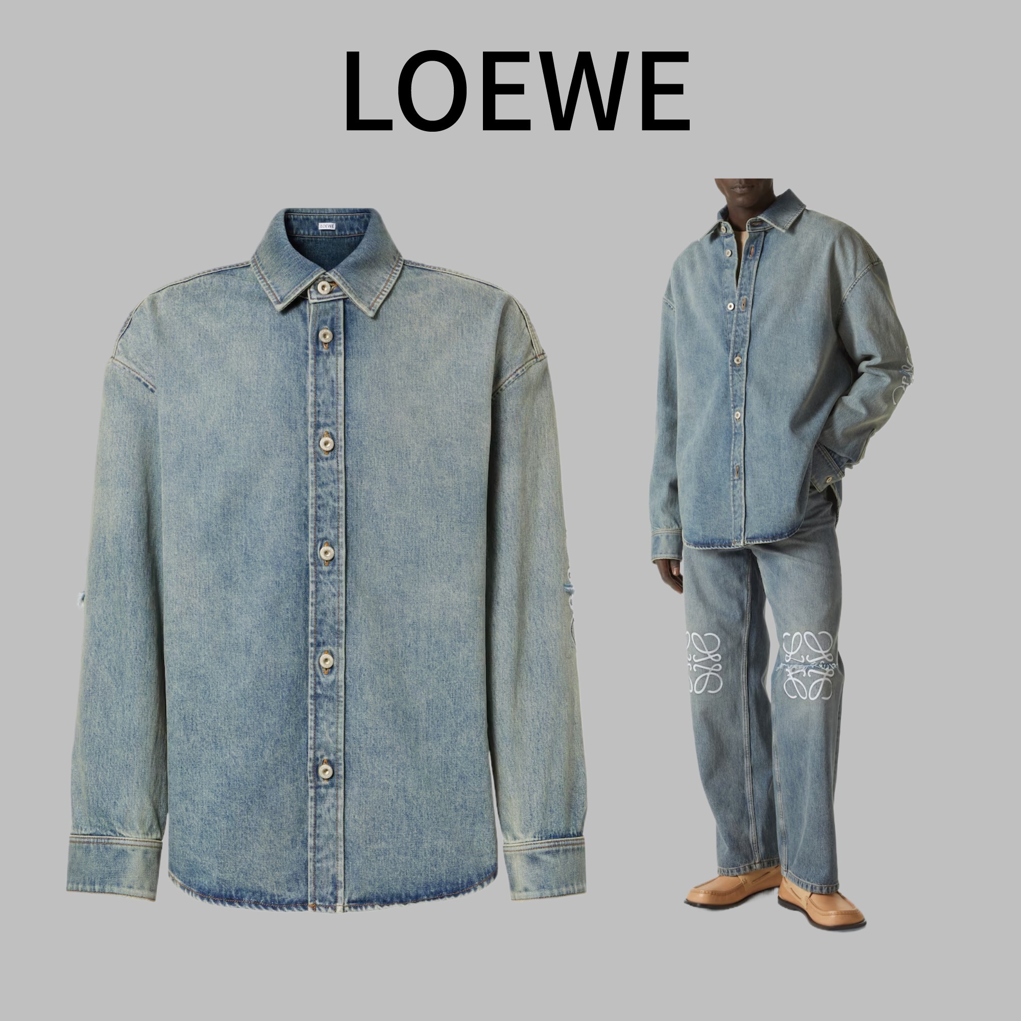 関送込【LOEWE】アナグラム刺繍デニムオーバーシャツ
