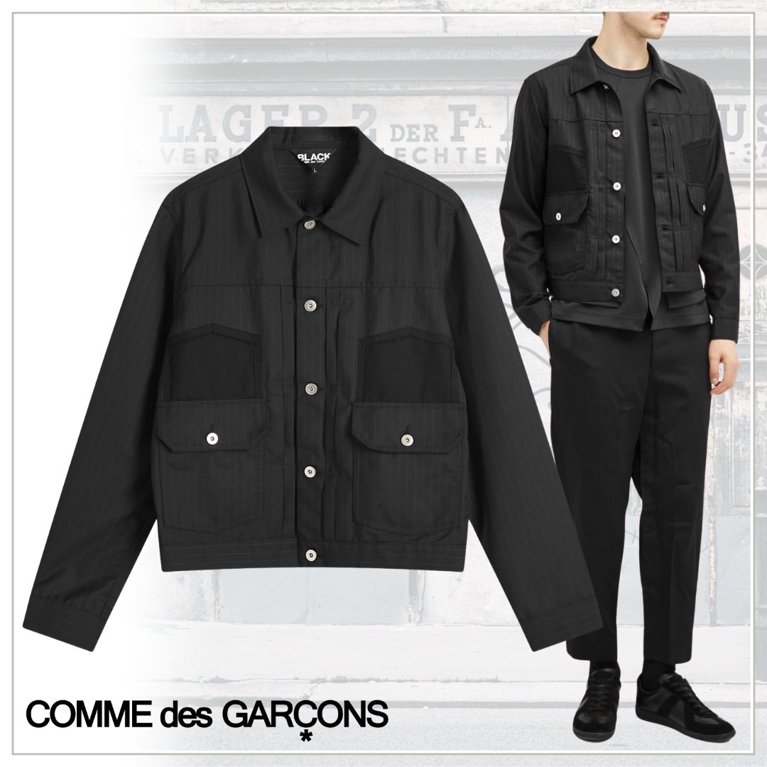 大人気【COMME des GARCONS】Black Pinstripe Trucker Jacket
