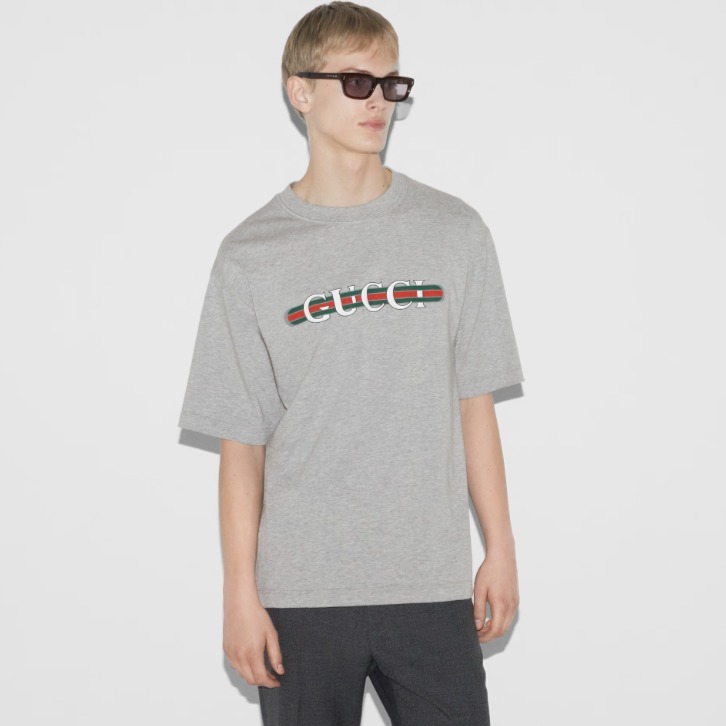 GUCCI《プリント コットンジャージー Tシャツ》グレー 直営店