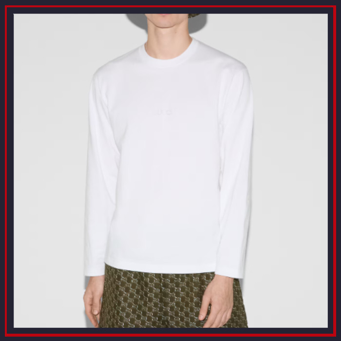 GUCCI《長袖 コットンジャージー Tシャツ》ホワイト DHL 直営店